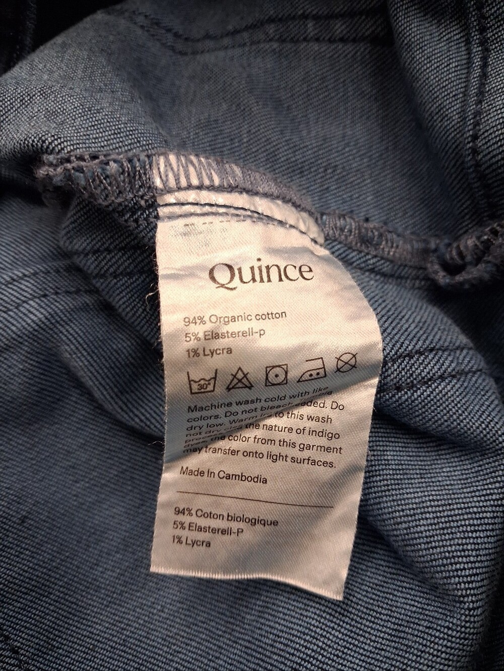 Quince Bella Stretch Patch Pocket Wide Leg Cropped Jeans Midnight Blue Size 32 - Picture 4 of 4